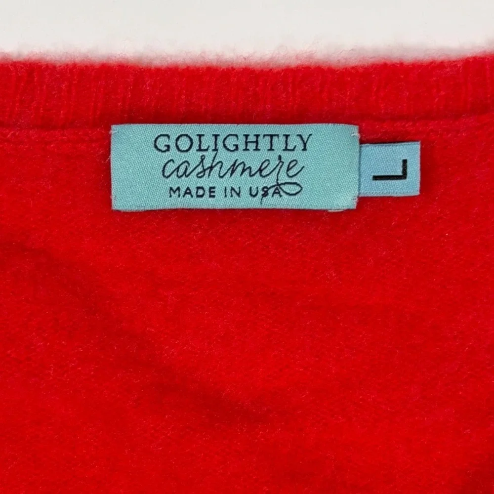 Golightly Cashmere Red V-Neck Sweater Large Made in USA Old Money Minimalist